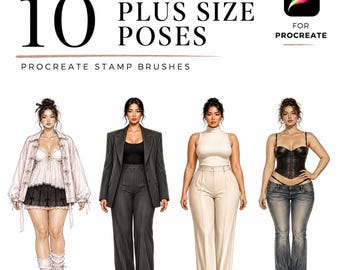 16 Plus Size Poses Procreate Fashion Stamps, Plus Size Croquis Brush Set, Figure Template for Fashion Illustration
