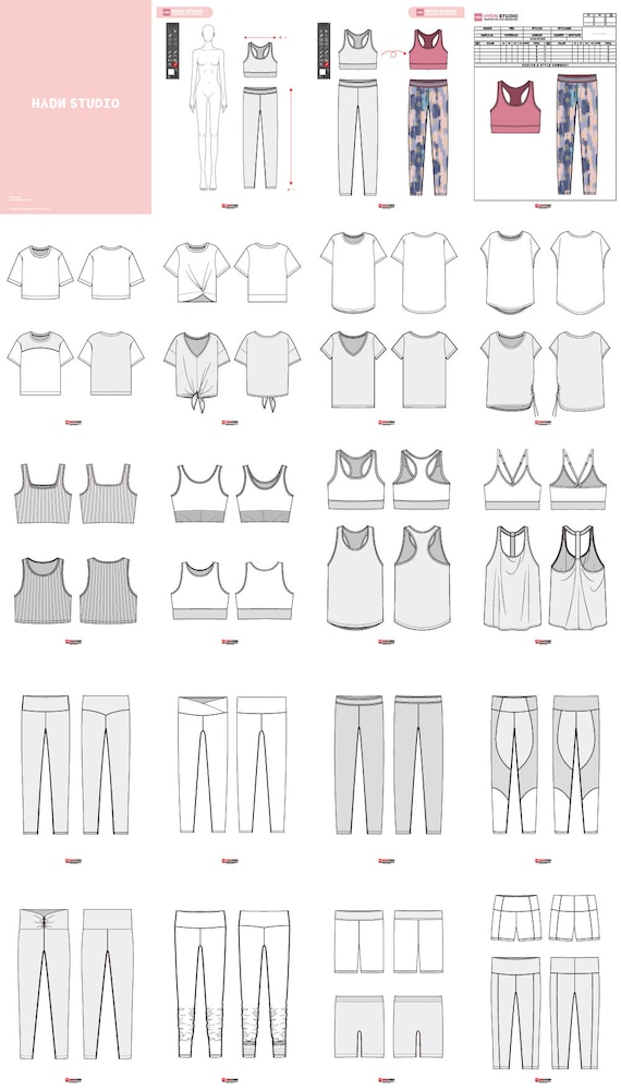 Women's Sportswear Vector Flat Sketch Set Fashion Design Templates for  Apparel Designers 