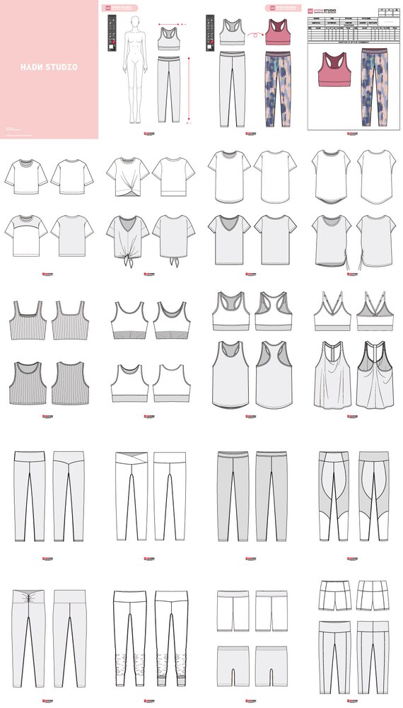 Women's Sportswear Vector Flat Sketch Set Fashion Design Templates