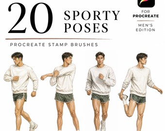 Sporty 20 Poses Procreate Stamp Brushes, Mens Fashion Croquis, Athletic Pose Stamps, Menswear Figure Template, Procreate Fashion Design