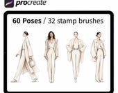 9 Head Fashion Body Poses Stamps for Procreate | Fashion Illustration Stamp Brushes | 60 Fashion Poses