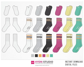 Vector Socks Design Fashion Flat Sketch Set - Fashion Flats, Fashion Design Templates, Fashion Print, Drawing Fashion, Tech Pack