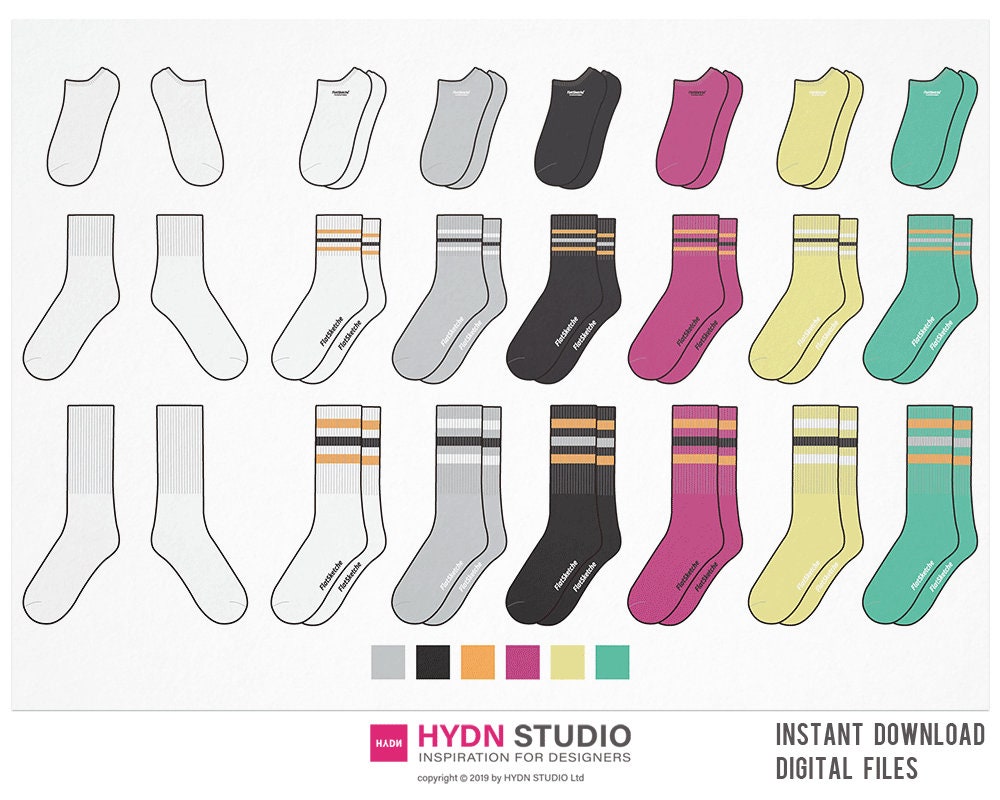 Socks Flat Sketch Set Fashion Flats Fashion Design Template Fashion Print Dawing Fashion Teck Pack