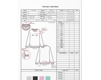Fashion Tech Pack Template No.10, Excel Tech Pack Template, Garment Specification Sheet, Fashion CAD Resource, Apparel Development Tool