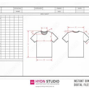 Fashion T-Shirt Techpack Template with Technical Drawings
