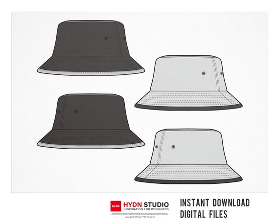 BUCKET HAT Flat Sketch, Fashion Flats, Fashion Design Template