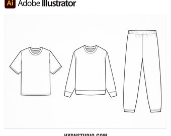 Front Design Casual Wear Vector Template Set - T-Shirt, Sweatshirt, Sweat Pants