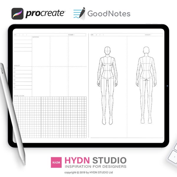 Fashion Sketchbook- Printable PDF / Fashion Design Notebook (2style)  + Womens Figure Templates, Drawing Template for Clothing Designers