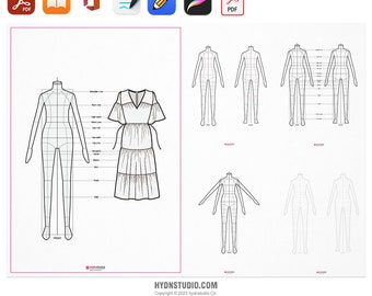 Fashion Flats Body Templates for Design | 9 Pages, 6 Unique Styles | Fashion Design Toolkit