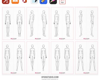 Fashion Figure Template Part 01 (9 Heads/Women) | Croquis & Design Body Template | Printable A4 PDF High-Res Image