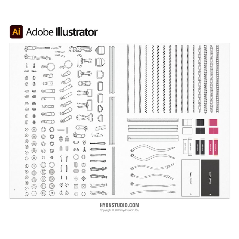 Vector Garment Accessories & Brushes for Illustrator High-Quality Design Elements for Fashion Illustration image 1