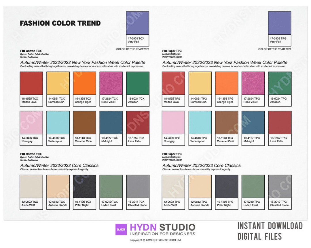 20222023 Autumn/winter Fashion Trend Color Swatches New Etsy