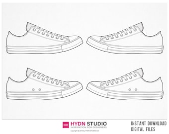 Shoe Flat Sketch Template, Footwear Technical Drawing, Fashion CAD Footwear Resource, Shoe Design Toolkit, Illustrator Vector Shoes