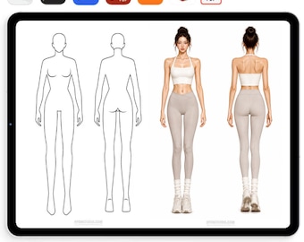 Modello di figura femminile per la moda, figurino di abbigliamento femminile, modello di figurino di moda, figura di moda stampabile, risorsa per illustrazioni di moda