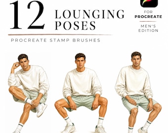 Lounging 12 Poses Procreate Stamp Brushes, Mens Fashion Croquis, Relaxed Pose Stamps, Menswear Figure Template, Procreate Fashion Design