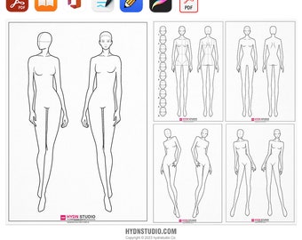 Women's 10-Head Body Figure Template (8 Poses) | Fashion Illustration Croquis | Printable Fashion Design Drawing Template