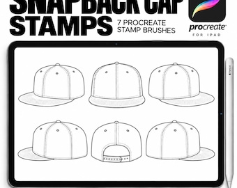 Sellos de gorras Snapback para Procreate: 7 pinceles de diseño de sombreros