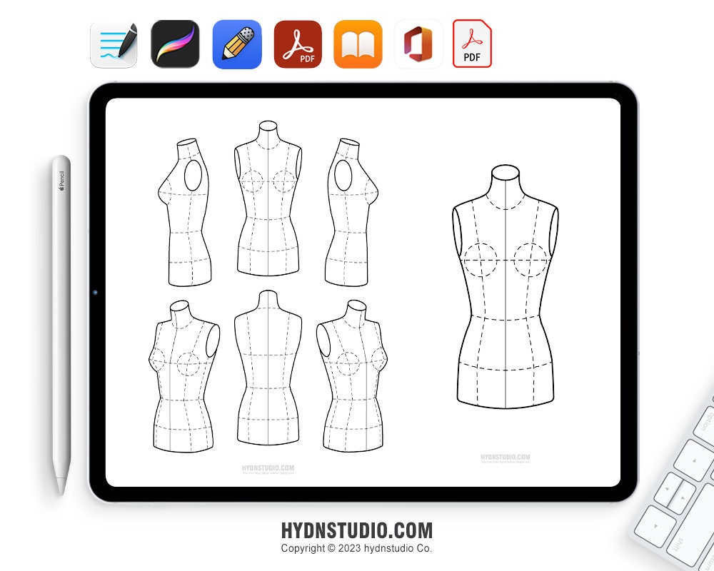 Women's Fashion Design Vector Mannequin Template | A4 Printable High ...