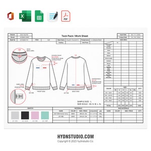 Tech Pack template (English a4 size) 01 / Technical Drawings / Fashion CAD / Excel template