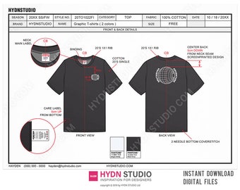 Fashion Tech Pack Template - Vector T-Shirt Design Pack - Fashion CAD - Flat Sketch - Technical Drawings