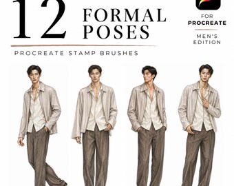 Formal 12 Poses Procreate Stamp Brushes, Mens Fashion Croquis, Fashion Pose Stamps, Menswear Figure Template, Procreate Fashion Design