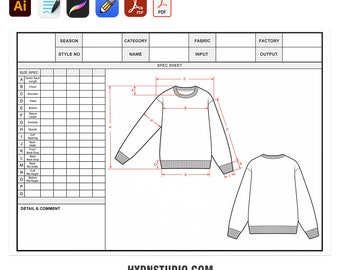 Vector Sweatshirt Fashion Flat Sketches & Size Spec Sheet 03 - Complete TechPack Template - AI, PDF, High-Res Images