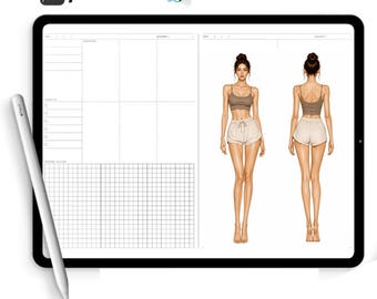 Fashion Design Notebook (2 Styles) + Womens Figure Templates | Fashion Planning Workbook | 9-Head Female Croquis | PDF Digital Download