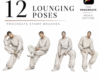 Lounging 12 Poses Procreate Stamp Brushes, Mens Fashion Croquis, Relaxed Pose Stamps, Menswear Figure Template, Procreate Fashion Design