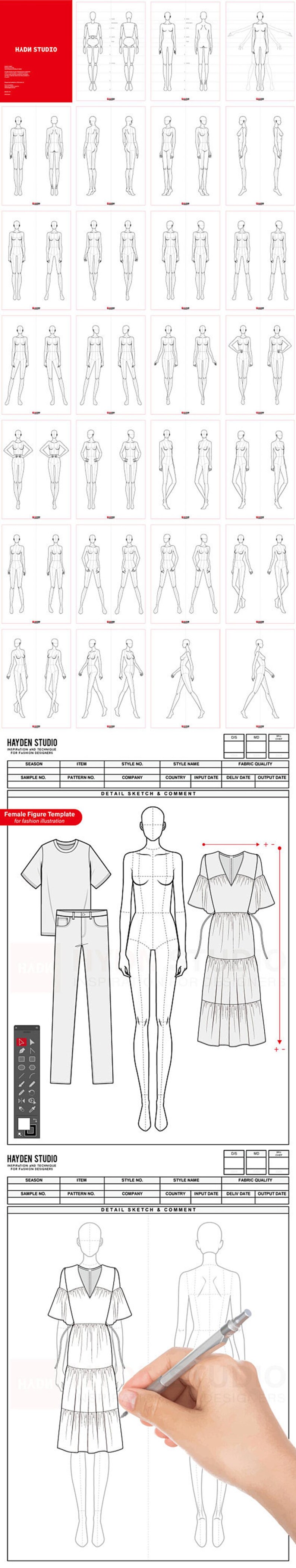 47 Posen Mode Figur Vorlage 9Head Croquis Vorlage | Etsy