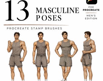 Masculine 13 Poses Procreate Stamp Brushes, Mens Fashion Croquis, Male Fashion Pose Stamps, Menswear Figure Template, Procreate Fashion