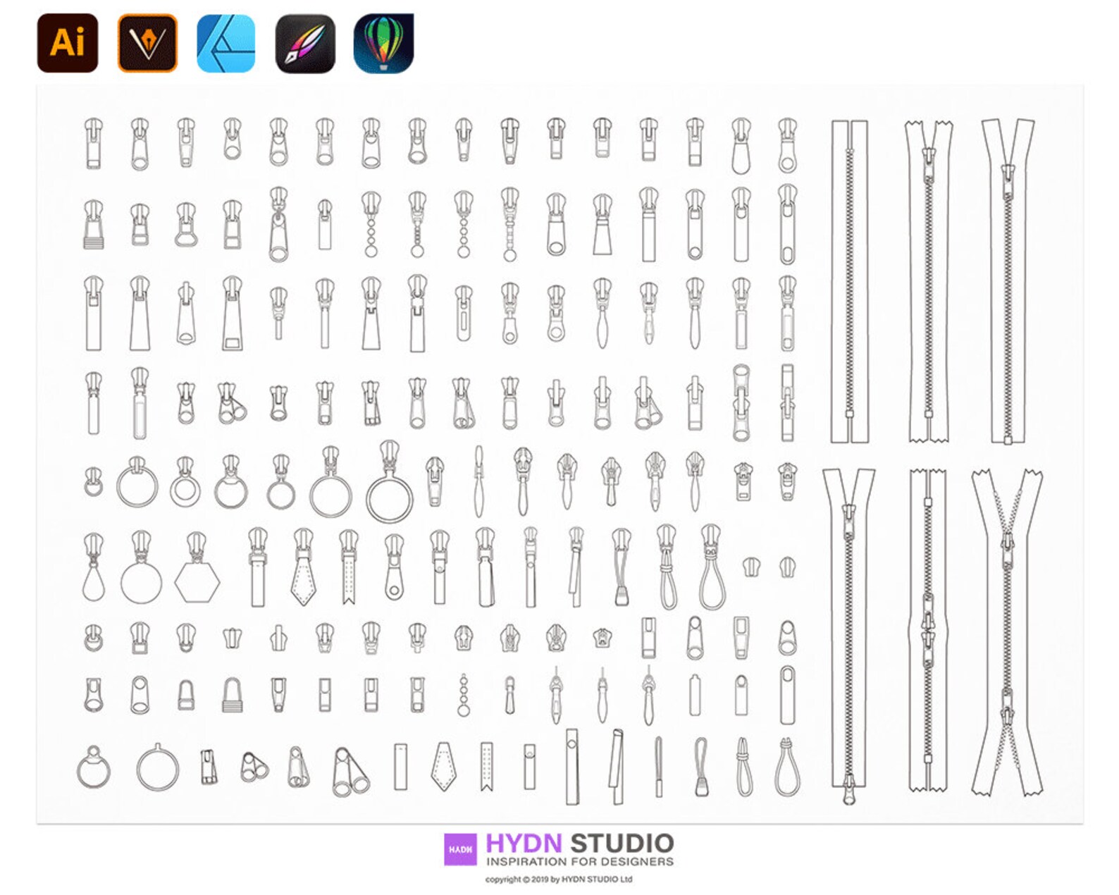 150 Vector YKK Zipper Slider Design Collection (Instant Download) Etsy