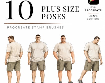 Plus Size 10 Poses Procreate Stamp Brushes, Men's Plus Size Croquis, Menswear Figure Template, Procreate Fashion Design