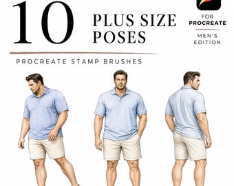 Plus Size 10 Poses Procreate Stamp Brushes, Men's Plus Size Croquis, Menswear Figure Template, Procreate Fashion Design