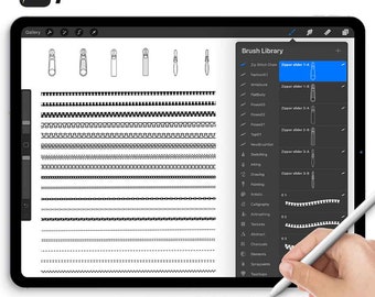 Set di pennelli per dettagli di moda per Procreate, set di pennelli per cerniere, pennelli per catene e cuciture, kit di strumenti per la progettazione di moda, pennelli per illustrazioni di abbigliamento.