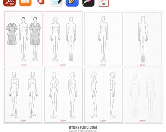 Fashion Figure Templates Women's | 8 A4 Professional Croquis & Body Templates for Womenswear Design