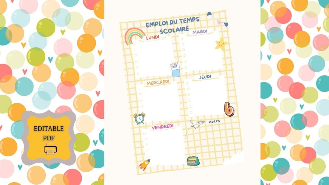 School Timetable for Children, 4 Colors, 1 Bonus - Etsy