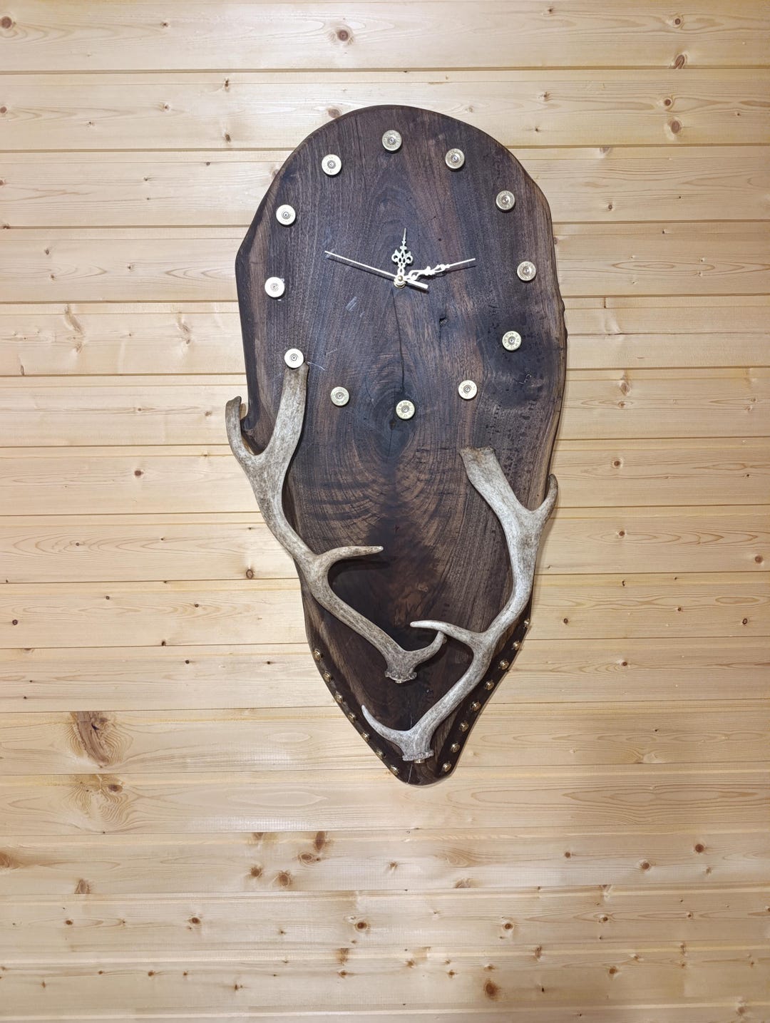 Walnut Deer Antler Wall Clock, Rustic Lodge Cabin Decor, Handmade ...