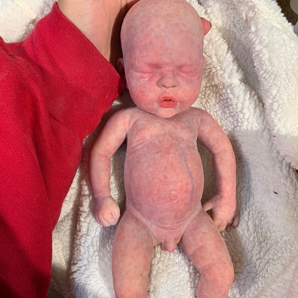 Hand Painted Full Body Silicone Baby Doll, 12" Preemie Size