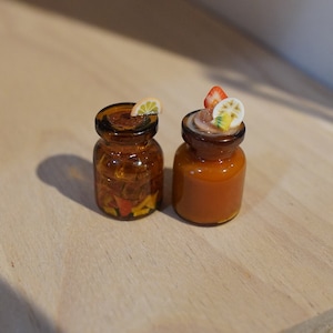 Mixed Fruit Iced Tea and Strawberry Banana Smoothie, Dollhouse Miniature Drink, Miniature Drinks, Resin Miniature, Pair