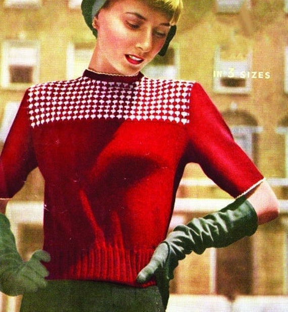 Crop Style Short Sleeve Crew Neck Hand Knit Vintage Sweater. A 