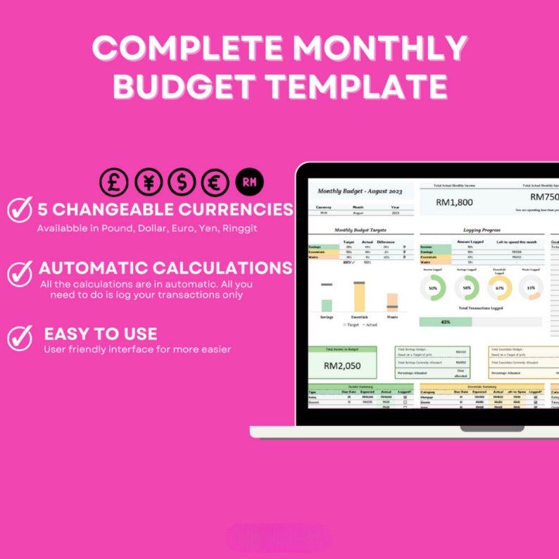 Easy to use monthly budget google sheet excel template calendar view