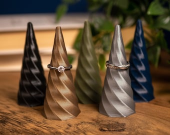 Ring Holder Cones (set of 2) - Swirl Twist Unicorn Ring Trees - Navy blue, olive green, gold, silver bedside table accessory