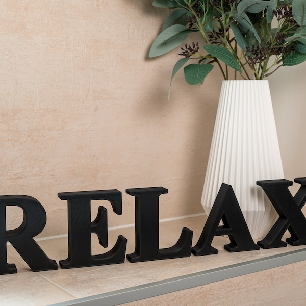 Relax Bathroom Ornament Freestanding Decorative Letters - Serif Font in Black, White, Navy Blue or Stone Effect