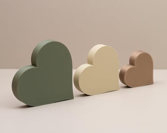Freestanding Heart Ornaments - Triple Heart home decor in olive green, sage green and gold - Green home accessories - small shelf ornaments