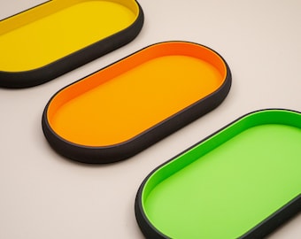 Oval Trinket Dish Key Tray: Two-tone Black and Bright, Catchall Tray, Entryway Decor