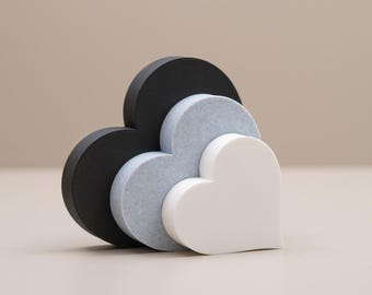 Freestanding Heart Ornaments - Triple Heart home decor in black, white and stone effect grey