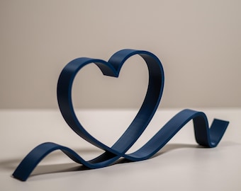 Navy Heart Ornament Line Art - Heart Outline Set - Blue Home Decor - Shelf Display Items