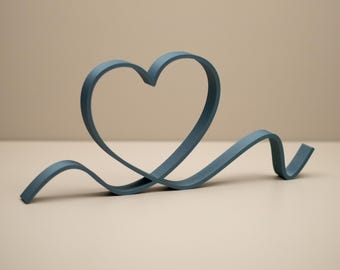 Teal Heart Ornament Line Art - Heart Outline Set - Blue Home Decor - Shelf Display Items