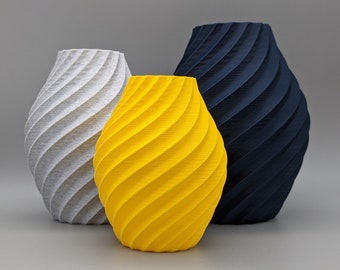 Swirl Decorative Ornament I Navy Blue, Yellow and Stone Effect Grey I Thermoplastic Lightweight Vase for Artificial Dried Flowers