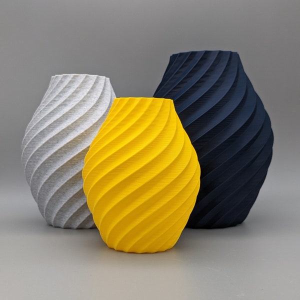 Swirl Decorative Ornament I Navy Blue, Yellow and Stone Effect Grey I Thermoplastic Lightweight Vase for Artificial Dried Flowers